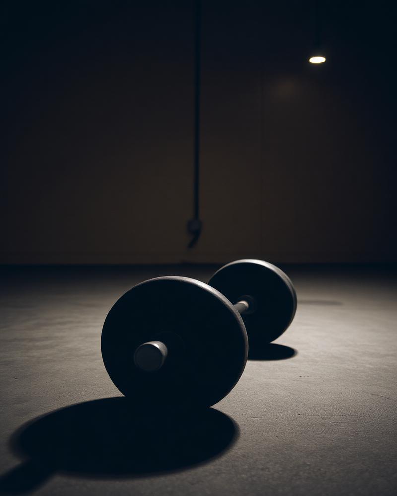 Barbell resting on a gym floor