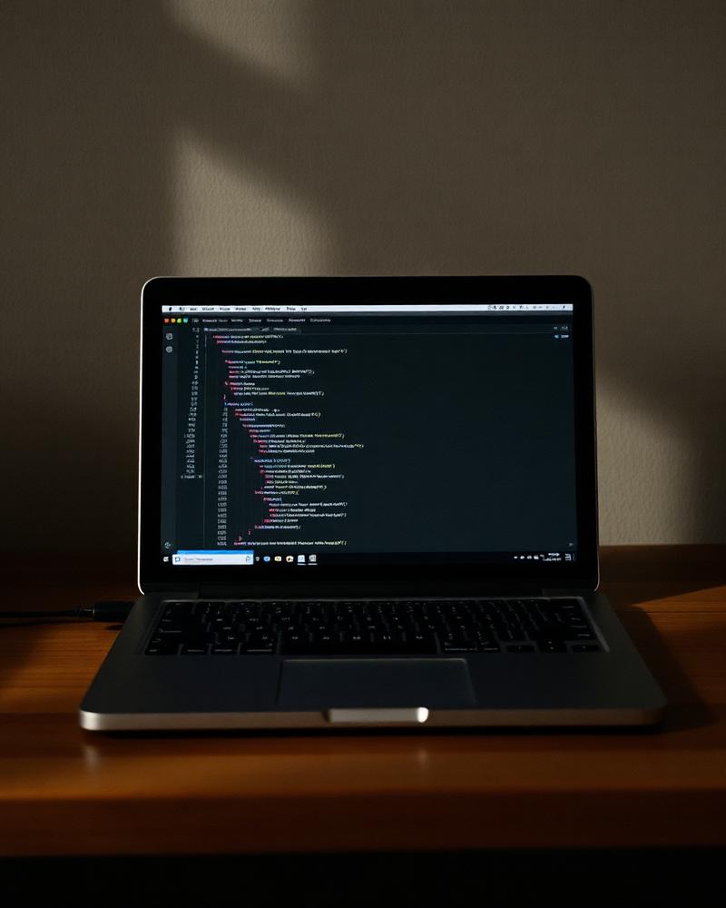 Laptop with a code editor open on a desk
